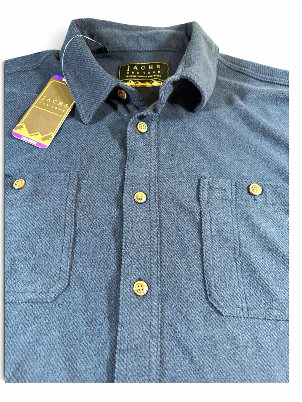 JACHS New York Men's Knit Long Sleeve Button-Up Point Collar Pockets Navy XXL